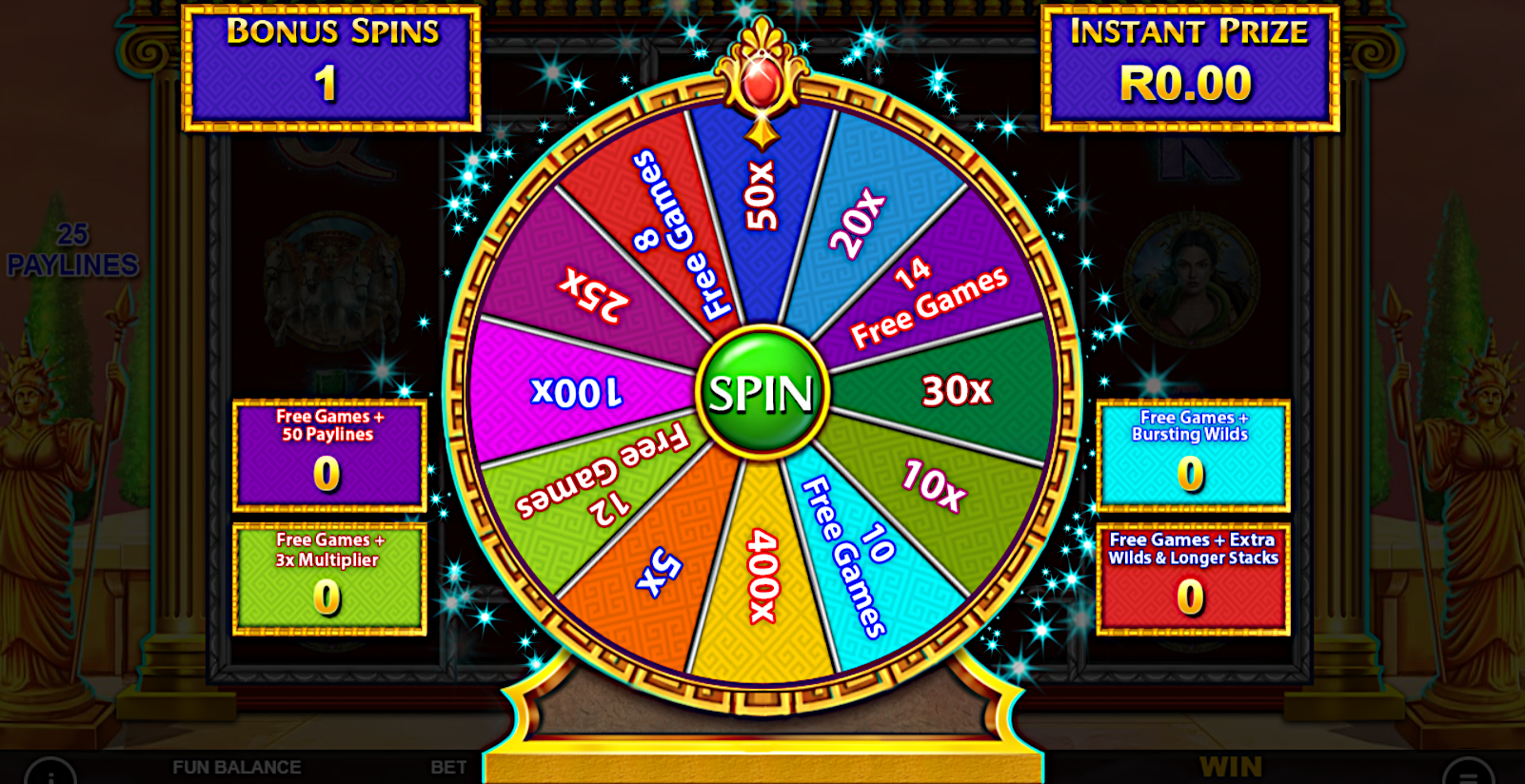 Legend of Helios slot at Punt casino features an exciting bonus wheel packed with prizes and free spins.
