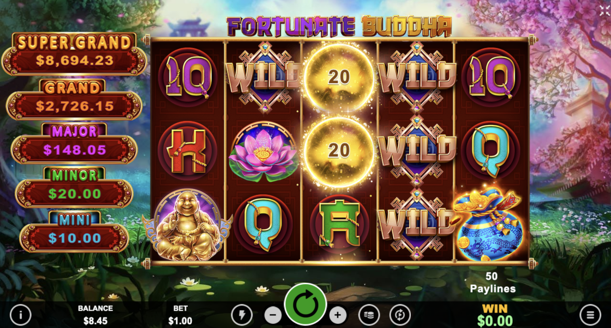 Fortunate Buddha slot at Punt Casino includes a progressive jackpot with big money on the line. 