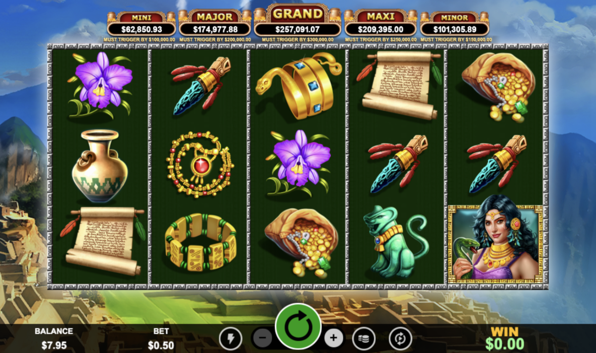 Spirit of the Inca slot at Punt Casino gives players the chance to win various progressive jackpots with a "must-pay" feature.