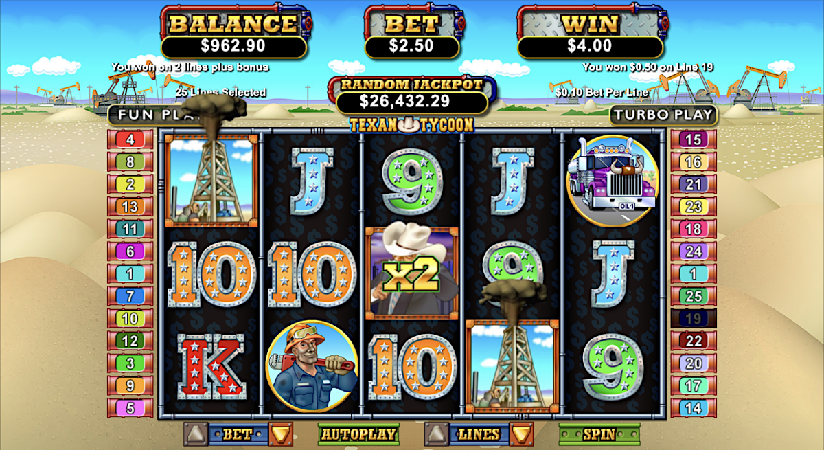 Punt casino’s Texan Tycoon slot from RealTime Gaming offers a massive progressive jackpot, free spins, and big win multipliers.