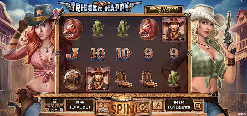 Trigger Happy slot at Punt Casino offers a free spins bonus, two wild symbols, and a massive 50,000x bet max win.