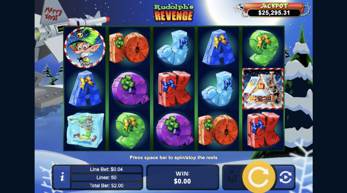 Rudolph’s Revenge slot at Punt Casino with a very large progressive jackpot up for grabs.
