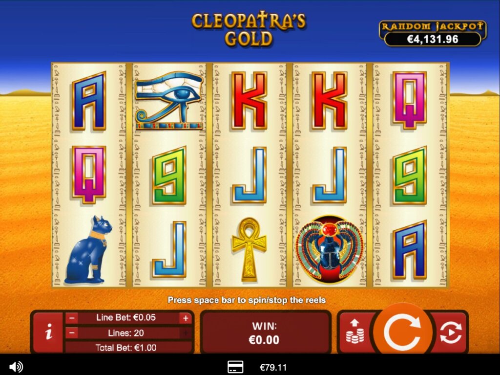 Play RealTime Gaming’s android slot, Cleopatra’s Gold, at Punt Casino.
