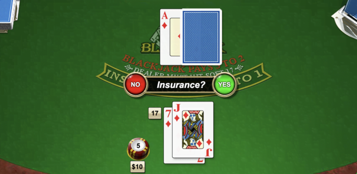 The insurance bet is offered when the dealer’s face-up card is an Ace, and only if the player does not have a Blackjack.