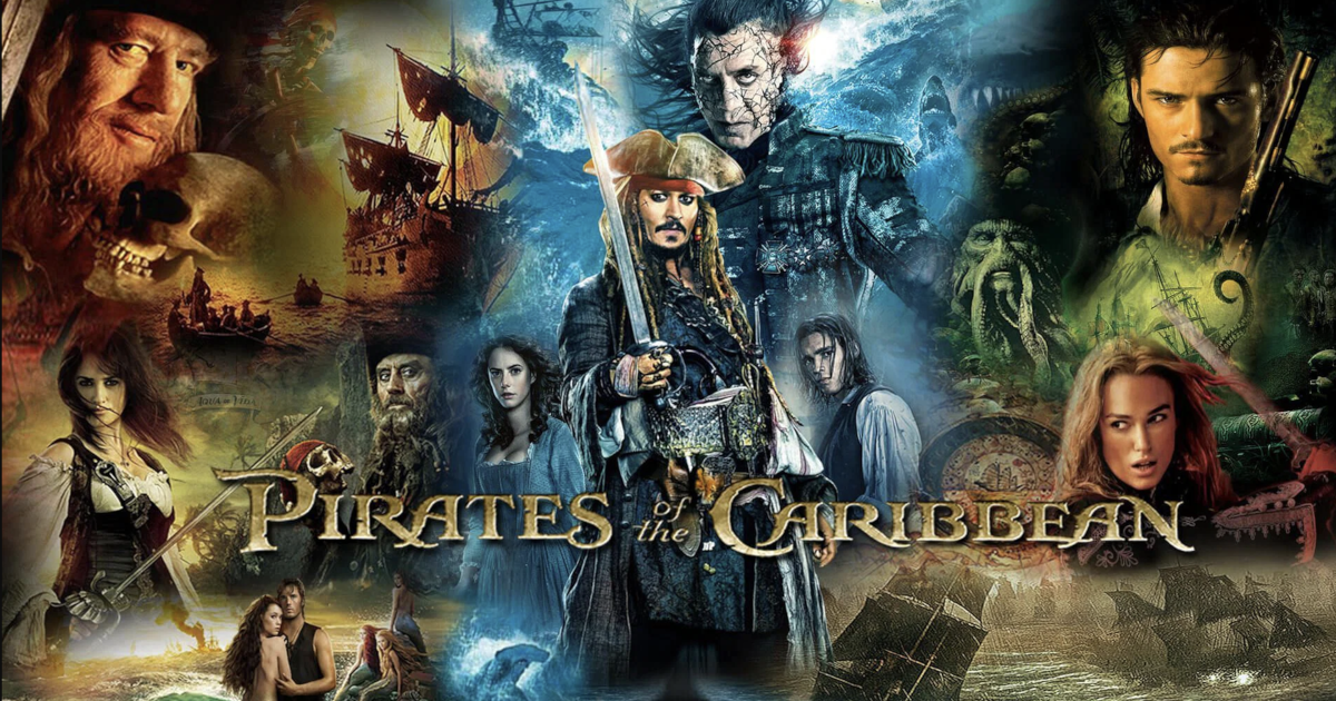 Pirates of the Caribbean character collage.