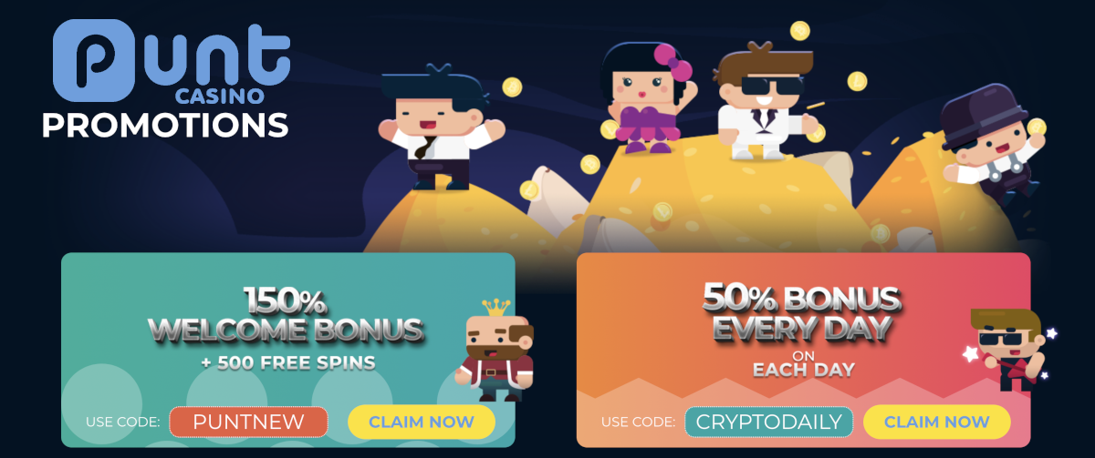 The Punt Casino Welcome Package offers a 150% bonus and 500 free spins to all new sign-ups, with daily bonuses to be claimed after.