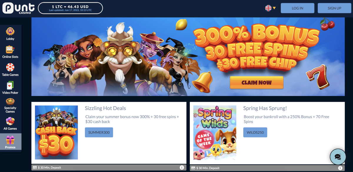 Punt Casino offers limited-time bonuses and free spins packages with bigger rewards for active players.